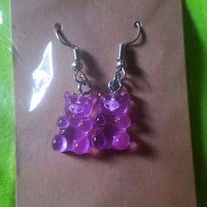 Purple gummy bear dangle earrings